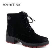 SOPHITINA/стильные женские ботинки удобная обувь ручной работы с круглым носком на квадратном каблуке средней высоты 4 см женские ботинки на шнуровке; SC279