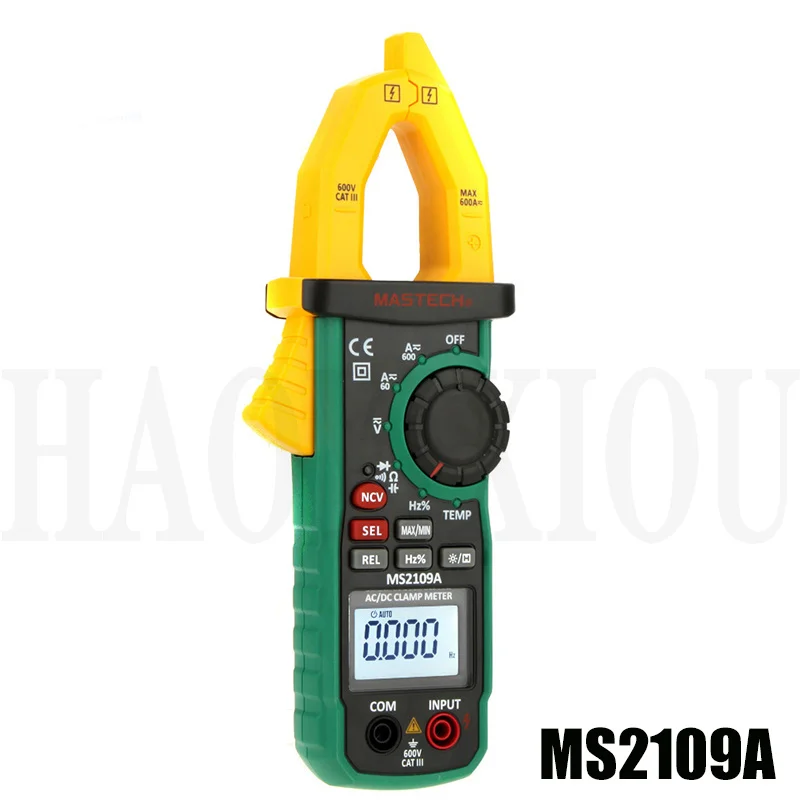 Mastech MS2109A True RMS Автоматический диапазон цифровой AC DC Клещи 600A мультиметр Вольт Ампер Ом Гц температура емкость тест er NCV тест