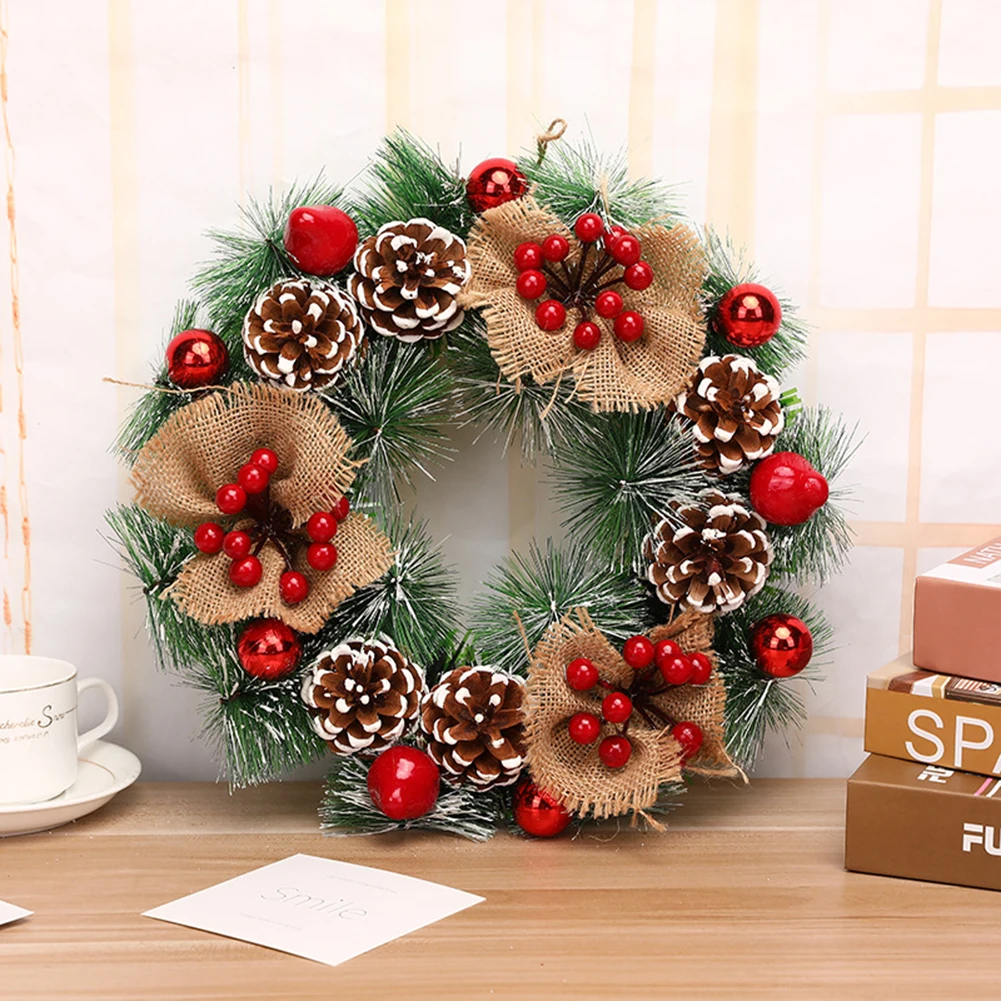 

Christmas Decorations Berry Pine Cone Artificial Wreath for Home Wedding Festive Party DIY Garland Xmas Window Drop Ornament