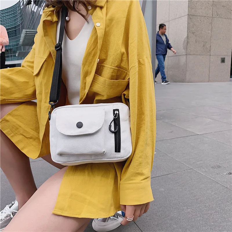 

Korean-style Solid Color Postman Oblique Bag 2019 New Style Douyin Celebrity Style Street Hip Hop Single-shoulder Canvas Bag Nig