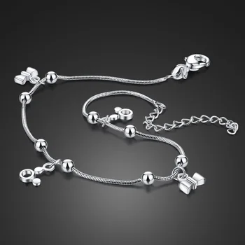 

New 100% 925 Sterling Silver Anklet Women & Girls Mickey bow Foot Jewelry Summer Beach Barefoot Sandals Bracelet ankle on the
