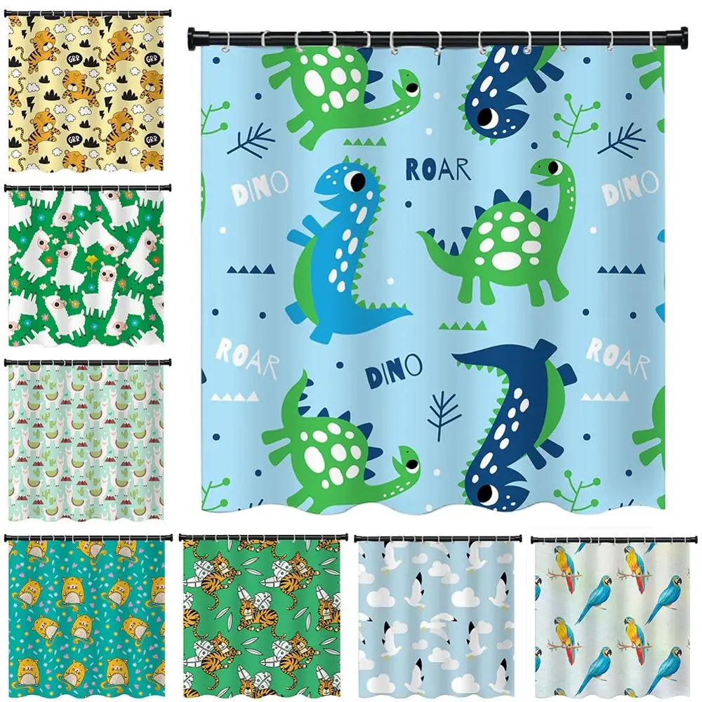 

New Bathroom Curtains With Hooks Polyester Waterproof and Mildewproof Cute Cartoon Animal Pattern Multiple Sizes Shower Curtains