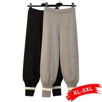 

Plus Size Women Casual Knitting Harem Pants 4Xl Loose Trousers Knitted Pant Autumn Winter Solid Color Sweater Carrot Trousers