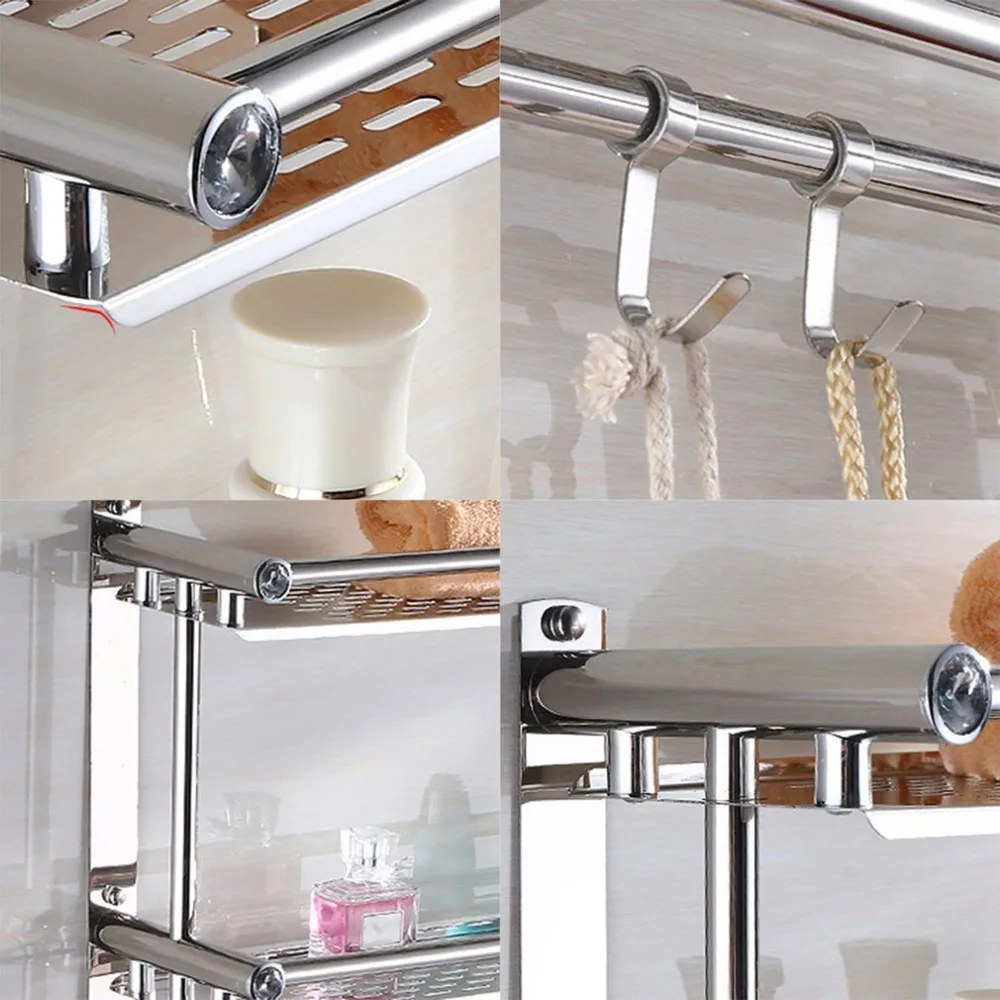 

Stainless Steel Bathroom Storage Holder Double Layer Wall Mounted Towel Rack