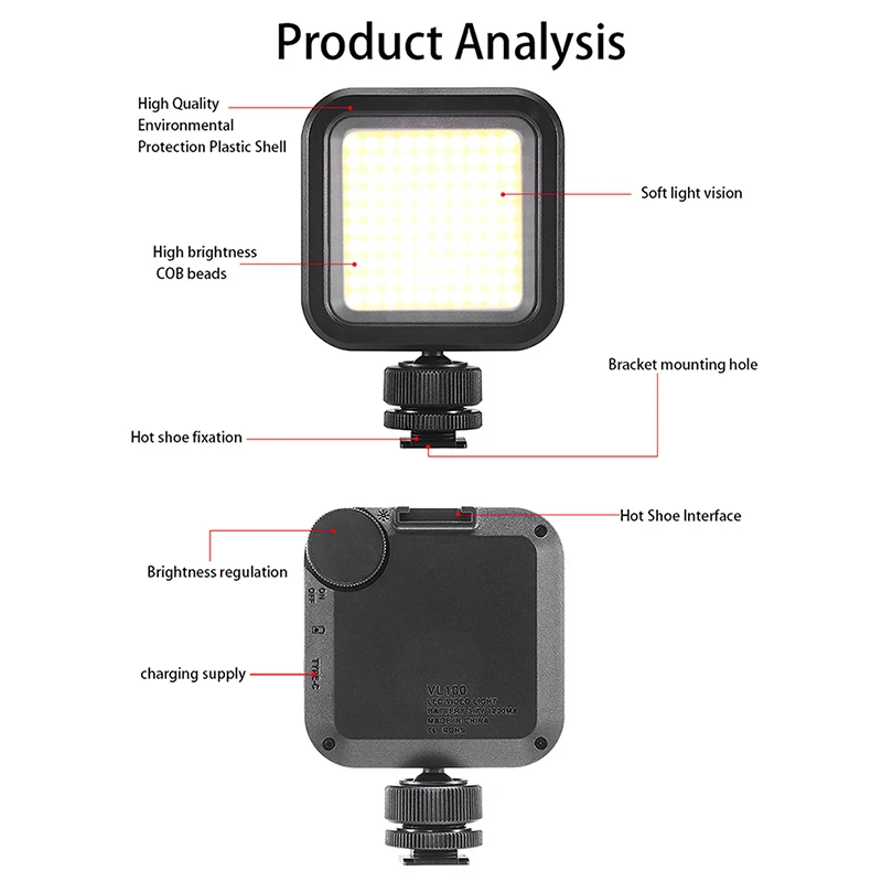 ULANZI VL100 Карманный на камеру светодиодный свет видео COB Встроенный литиевый аккумулятор регулируемое фотографическое освещение для sony Nikon DSLR