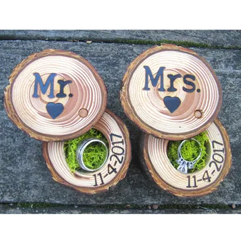 

Rustic wood wedding ring box, custom ring bearer Pillow Ring Holder tree slice, Engagement Jewelry Box wedding decor bridal gift