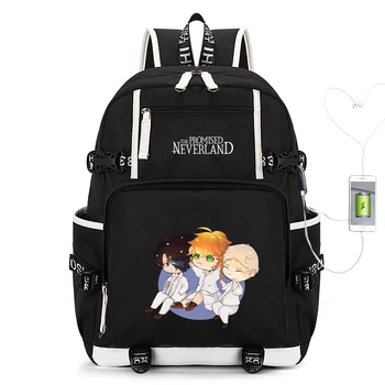

The Promised Neverland USB Charging Laptop Backpack Norman Emma Women Back Pack Canvas School Bags Large Bookbag Travel Backpack