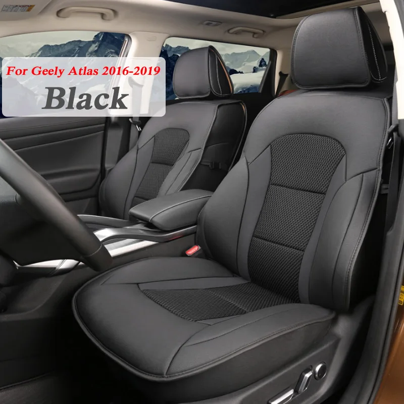 Black Чехлы для автомобильных сидений, набор кожаных чехлов для Geely Atlas-, автомобильные чехлы, стильные Защитные подушки для сидений, внутренние аксессуары - Название цвета: Black