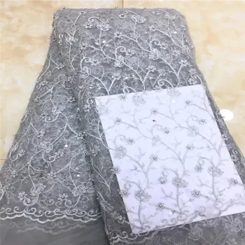 

2020 High Quality African beads Sequins Lace Fabric French Net Embroidery Tulle Lace Fabric For Nigerian Wedding Party Dress