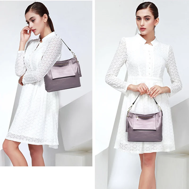 Luxury Tassel Genuine Leather Handbag for Women Brand Fashion Design Soft Cow Leather Messenger bag Women's Crossbody bags