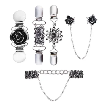 

5 Pieces Retro Cardigan Clip Chain - Rhinestone Sweater Clip, Shirt Collar & Dresses Pins Brooches for Women