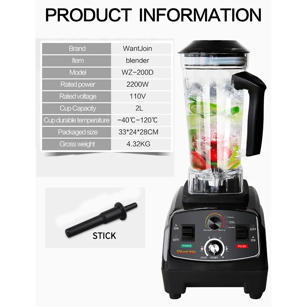 Günstig WantJoin 2L Hohe Duty Handels Blender Profi Mixer Grade Entsafter Maker CE High Power Küchenmaschine Eis Smoothie Maschine