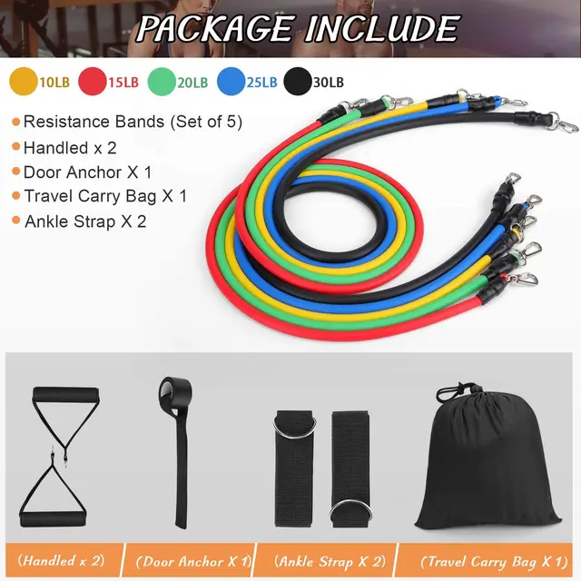 11 Pcs Resistance Bands Set Crossfit Training Exercise Yoga Tubes Pull Rope Rubber Expander Elastic Bands Fitness with Carry Bag 2