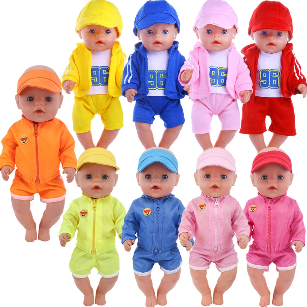 

Doll Baseball Uniform + Sunhat,Printed Zipper Hoodies For 18 Inch Girl of American&43Cm Baby New Born Doll Clothes Accessories