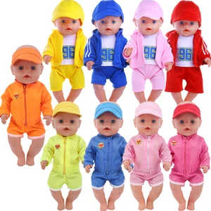 Doll Baseball Uniform + Sunhat,Printed Zipper Hoodies For 18 Inch Girl of American&43Cm Baby New Born Doll Clothes Accessories