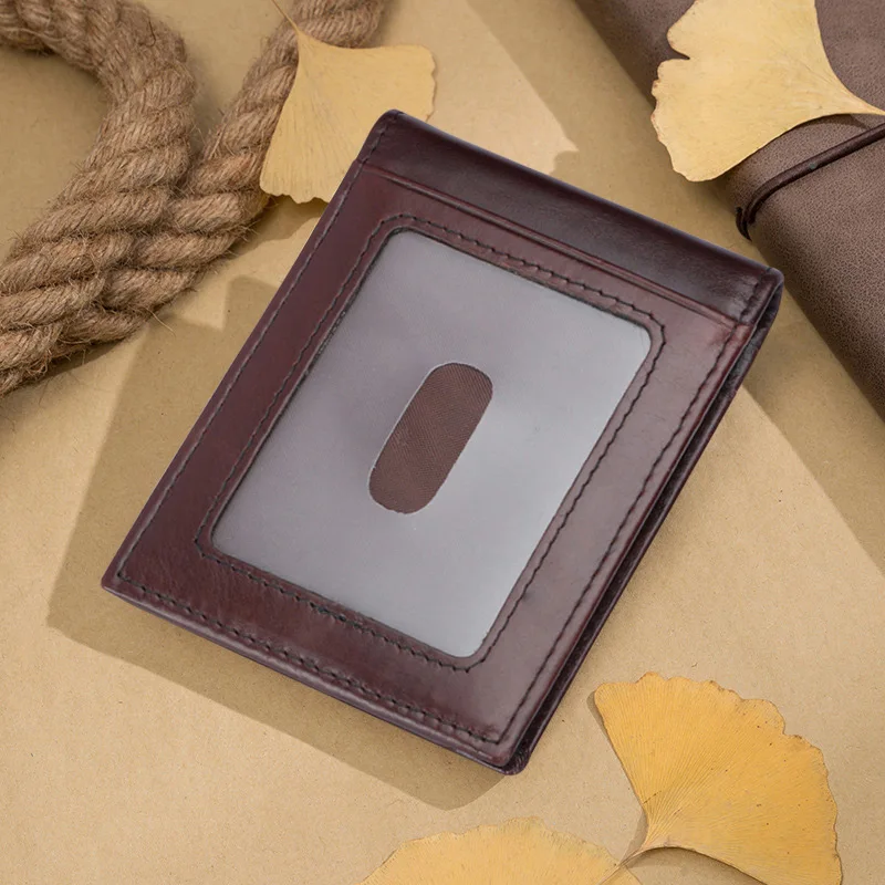 Genuine Leather Wallet Men Slim Cowhide Men Wallets RFID Blocking Anti-theft Money Clips ID Credit Card Case Business Money Bag