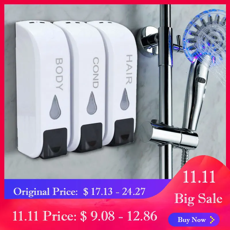Billige Triple Bad Flüssigen Seife Dispenser Wand Montiert 350ml Dusche Gel Hand Seife Shampoo Dispenser Hotel Mall Küche Seife Flasche
