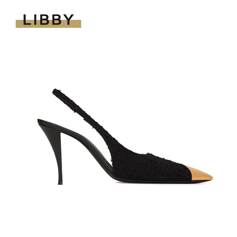 

2022 Women Luxury Brand Metal Pointed Toes High Heel Patent Leather Shoes Sexy Party Stilettos Slingback Fashion Sandals