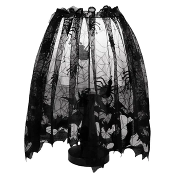 

Halloween Black Lace Bat Spiderweb Lamp Shade Topper Curtains Swag Haunted House Decor