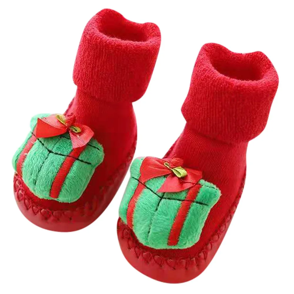 Носки для новорожденных; рождественские Нескользящие короткие носки для новорожденных; Зимние Теплые Носки с рисунком для маленьких мальчиков и девочек
