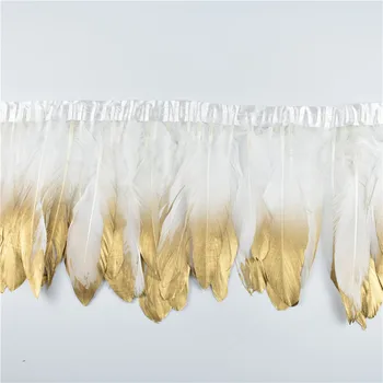 

2Yards/Lot Gold Dipped White Goose Feathers Trim Fringe Skirt Ribbons 6-8" 15-20cm Feather for Crafts Clothing Wedding Plumes