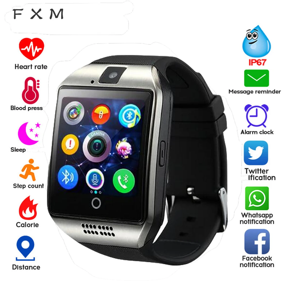 Bluetooth Смарт часы мужские с камерой Twitter Синхронизация SMS Whatsapp Smartwatch поддержка SIM TF