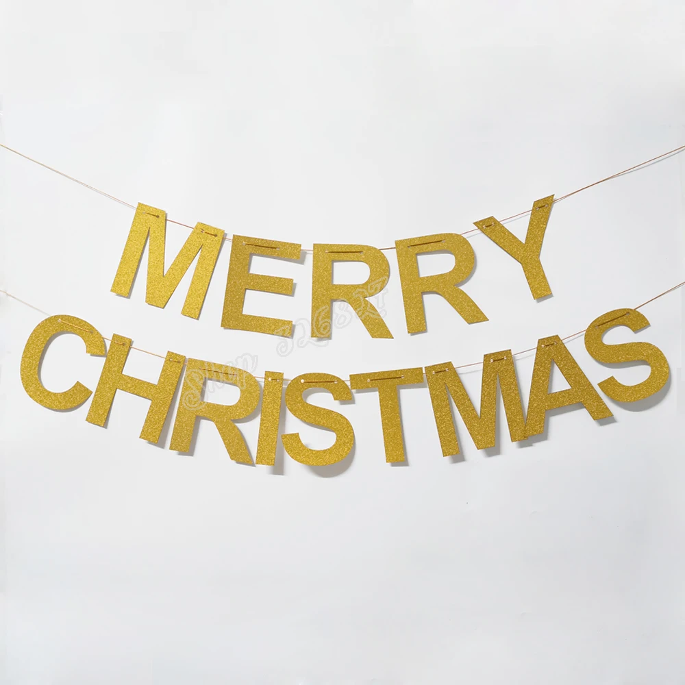 1 Set 3 Meters Glitter Gold Merry Christmas Letters Banner Creative Party Decor | Дом и сад