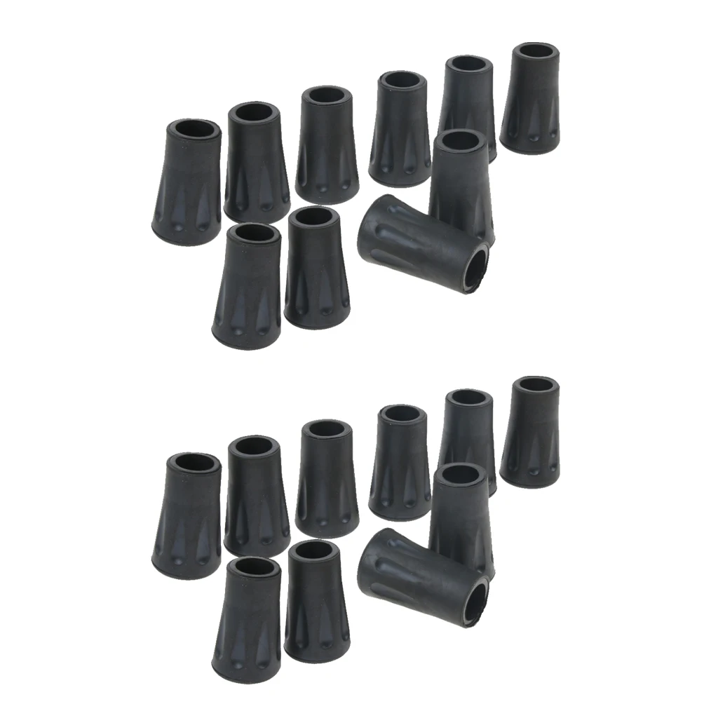 20 Pieces Durable Rubber Tips For Hiking Trekking Pole Walk Sticks Crutches Cane Tips - Black