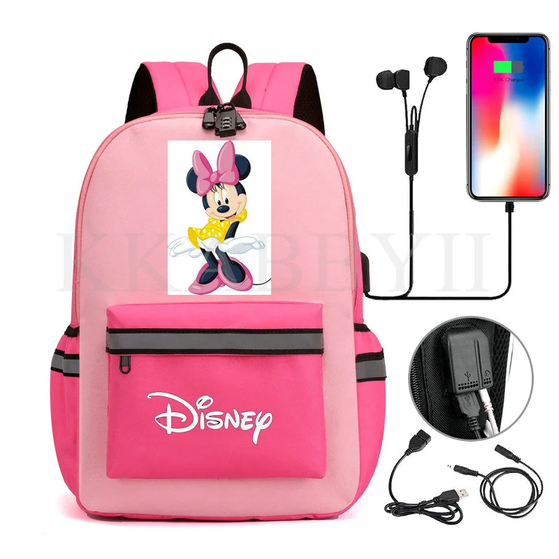 Usb зарядка рюкзаки Микки и Минни Маус Back To School Рюкзак для подростков школьные