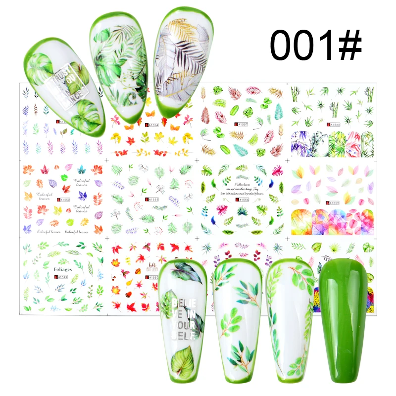 

12 Types Stickers on Nails Flower Design Water Transfer Slider Manicure Summer Nail Art Decoration Foils Decals