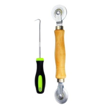 

2pcs For Installing Steel Wheel Home Security Practical Screen Rolling Tool Set DIY Wooden Handle Door Window Roller Hook