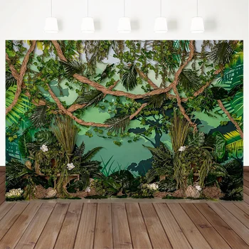 

Jungle Woodland Background for Photography Summer Green Leaves Children 1st Birthday Photographic Backadrops For Photo Studio