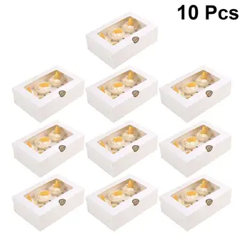 

10pcs White Card Paper Packing Boxes Cupcake Containers Eco-Friendly Baking Muffin Boxes Small Inserts Cake Holder Cookie Box