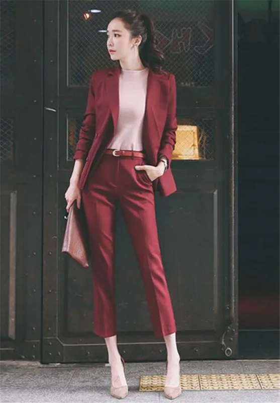 

Burgundy Women Business Suits Blazer Jacket+Pants Formal Ladies Pant Suits Office Uniform Style Female Trouser PantSuit