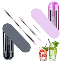 TTLIFE телескопические соломинки многоразовый металлический складной соломинки с щеткой Контейнер чашки аксессуары посуда для напитков