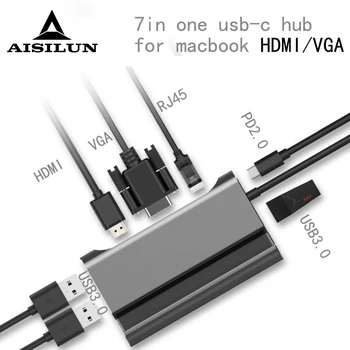 

USB C Laptop Docking Station USB 3.0 HDMI VGA RJ45 PD USB Hub for Laptop Macbook Pro HP DELL Surface Lenovo Samsung Dock