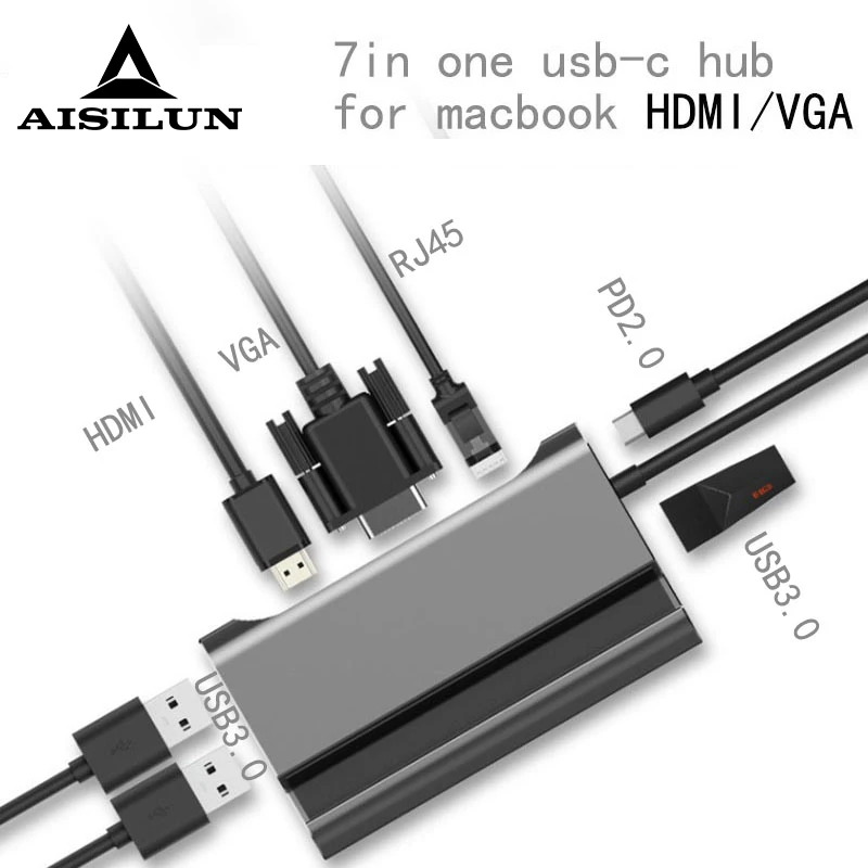 USB C ноутбук док-станция 3 0 HDMI VGA RJ45 PD концентратор для ноутбука Macbook Pro HP DELL Surface Lenovo