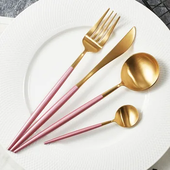 

304 Stainless Steel Western Cutlery Pink Gold Dinnerware Set Kitchen Tableware Wedding Golden Dinner Set Party Butter Knife