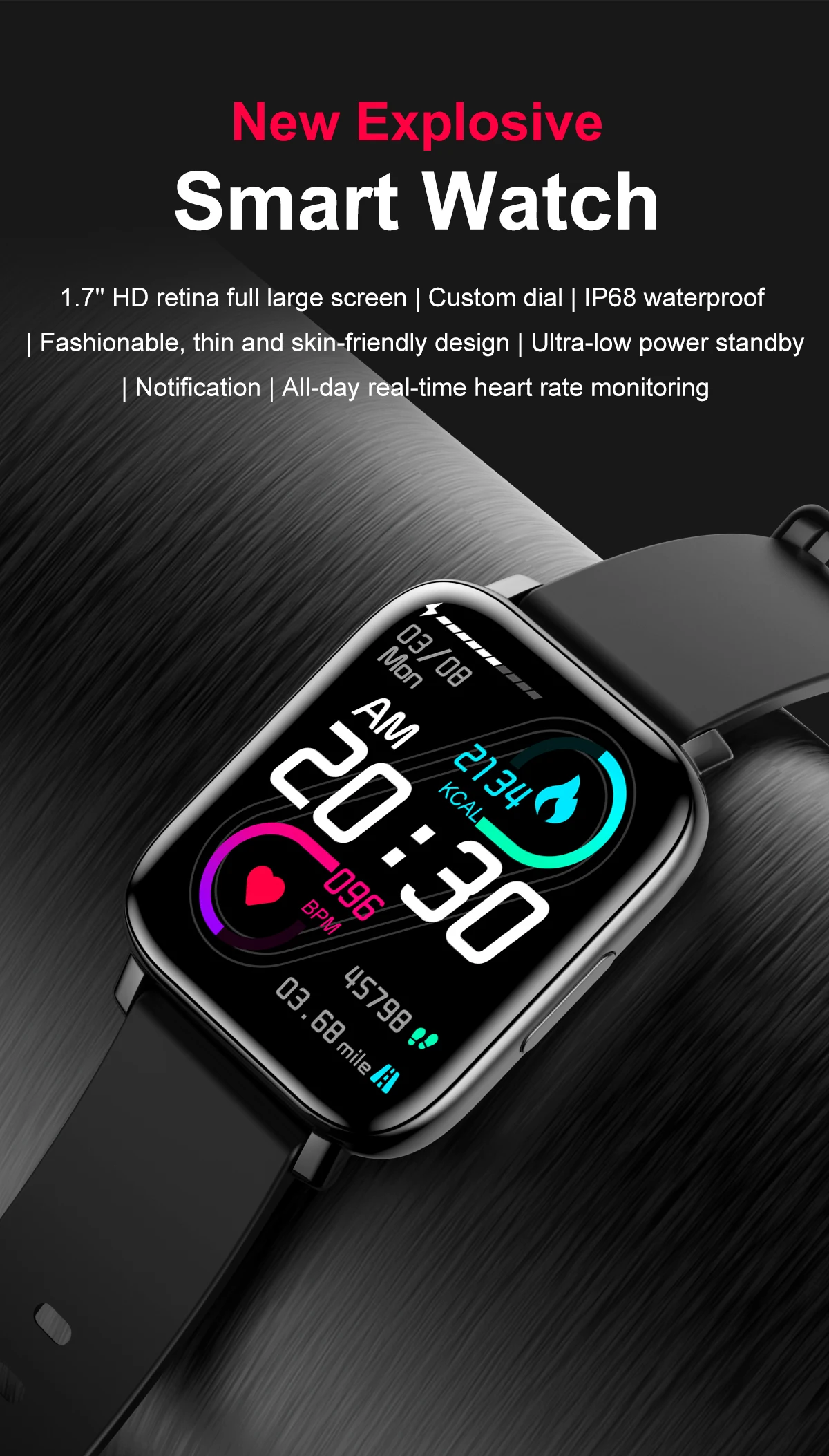 REWARD nuovo Smart Watch Full Touch Screen Sport Fitness Watch IP68  Bluetooth impermeabile per Android iOS Smartwatch uomo + scatola|Smart  Watches| - AliExpress