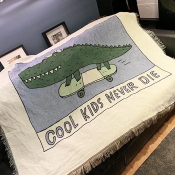 

Green Crocodile Throw Blanket Non-slip Stitching Letters Sofa Covers Cobertor blanket with Tassel On beds/plane Travel textile