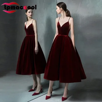 

Tpmaccool luxury designer 2020 Women Velvet Spring New Fashion Elegant Lady Sexy Backless Strap deep V-neck Midi party Dress
