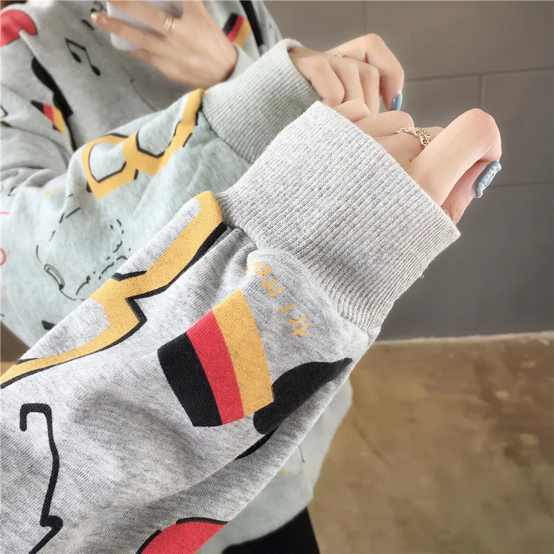 Women Autumn Graffiti Oversized Fashion Girls Loose Fit Long Coat Korean Kawaii Tops Hoodies Sweatshirts Women's Clothes