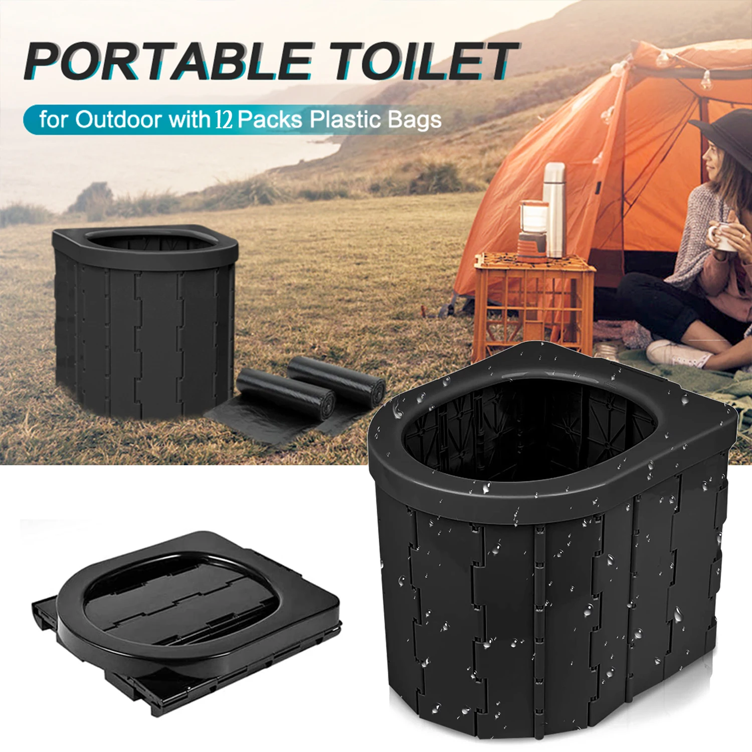 ABS Plastic Portable Outdoor Folding Toilet Car Travel Emergency Integrated Toilet Self-driving Tour Outdoor Camping Toilet