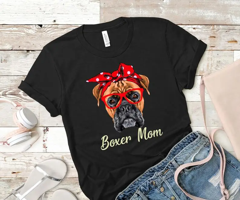 

Boxer mom Dog Shirt mama Private custom color printing 100% cotton Short Sleeve Top Tee Cotton O Neck Unisex Drop shipping goth