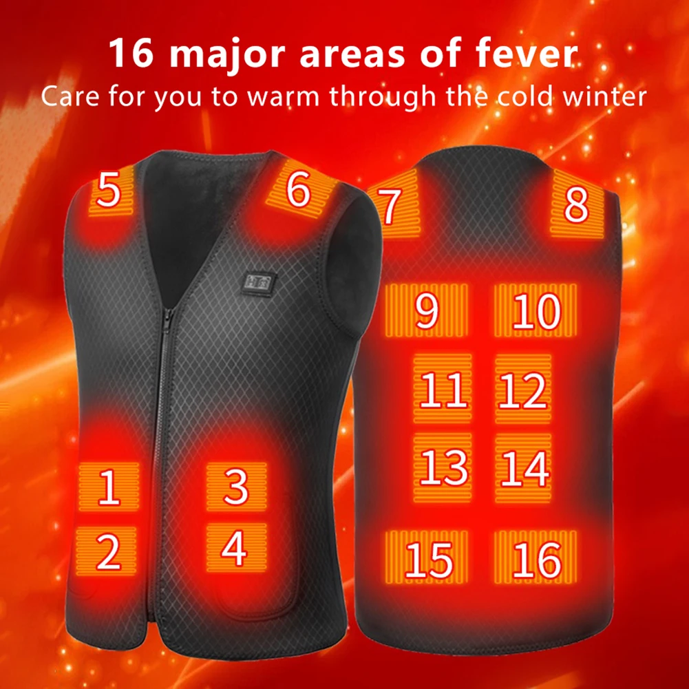 Description Picture 3 of item16 Areas Heated Vest USB Infrared Heating Vest Jacket Unisex Winter Electric Heated Vest Outdoor Sports Hiking Oversized M-4XL