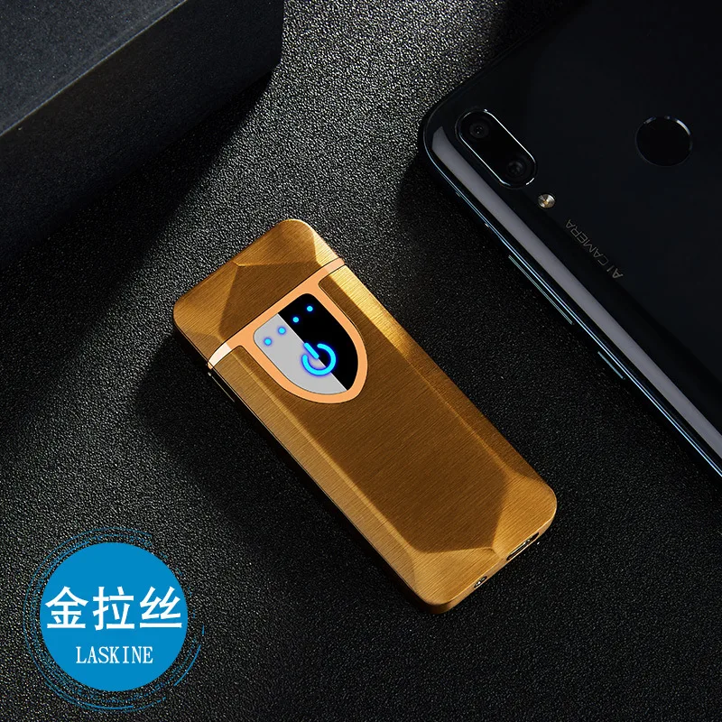Gold Высокое качество, металлическая usb зарядка, Ligther, двойная дуга, плазменные зажигалки, тонкая электрическая перезаряжаемая зажигалка, ветрозащитная, для мужчин, подарок - Цвет: Gold