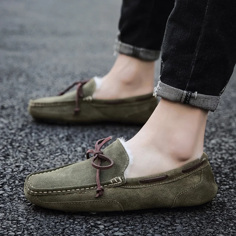 Large Size 38-47 Brand Fashion Winter Fur Moccasins Men Loafers High Quality Suede Leather Shoes Men Flats Gommino Driving Shoes 4