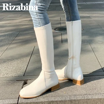 

Rizabina Women Long Boots Real Learher Square Toe Women Winter Knee High Boots Fashion Winter Shoes Woman Footwear Size 34-39