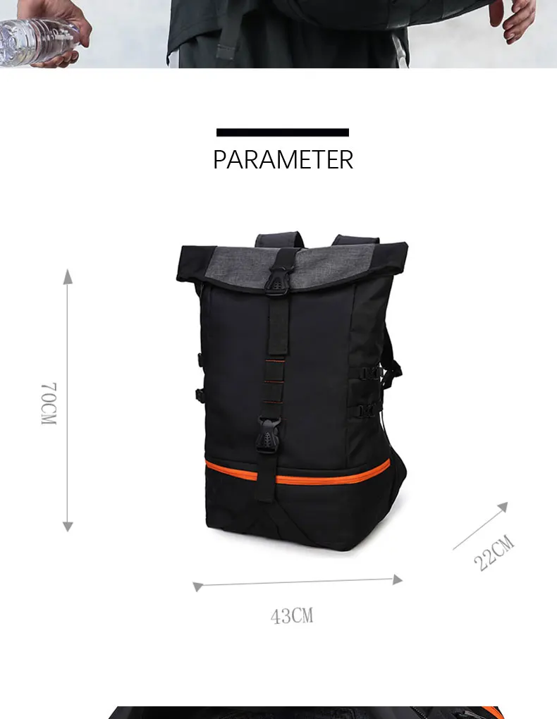 Men's Large Capacity Backpack Mountaineering Bucket Bag Student Basketball School Bag Sports Training Fitness Travel Book Bag