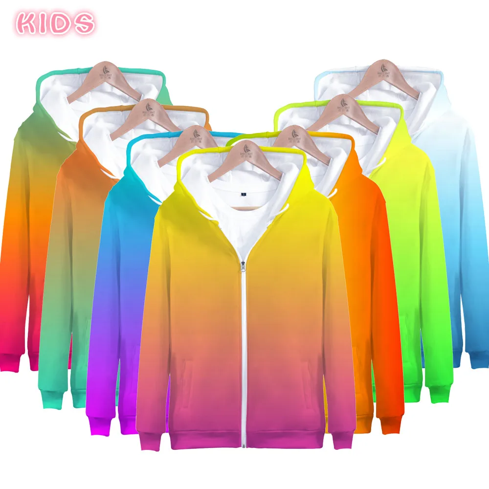 

Hot Sale Neon Zipper Hoodies Men Jacket Sweatshirts Hip Hop style Colourful Kids Hoodie 3D Solid color Neon Hooded Rainbow Coat